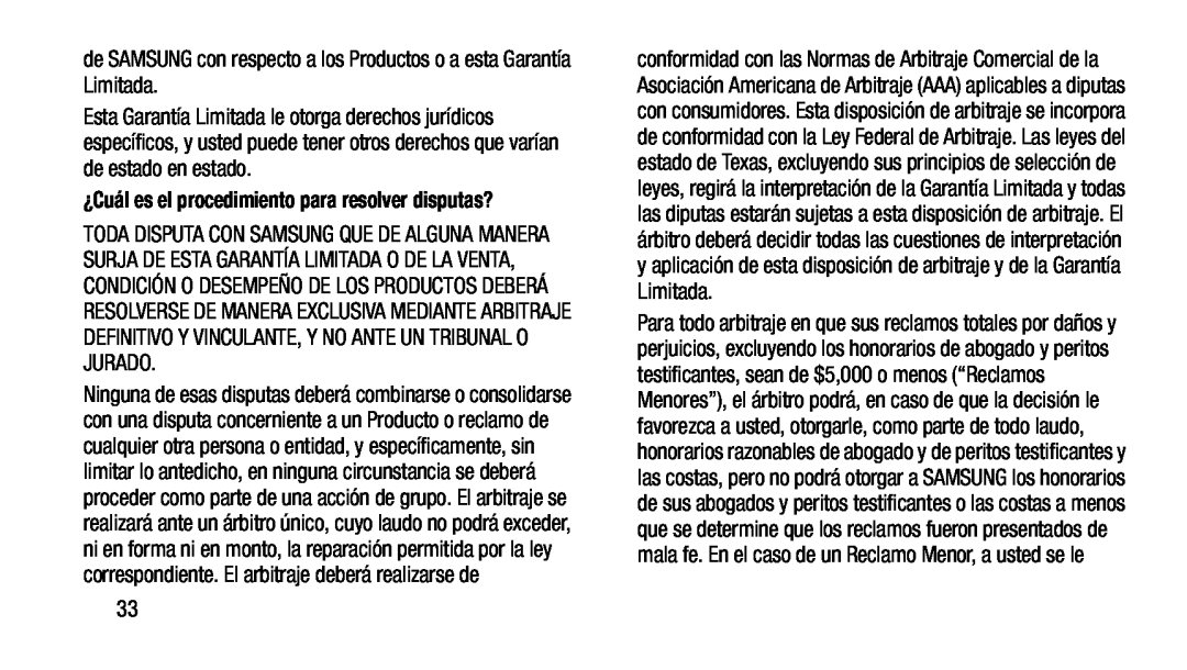 ¿Cuál es el procedimiento para resolver disputas de SAMSUNG con respecto a los Productos o a esta Garantía Limitada