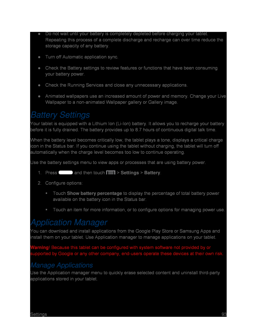 Battery Settings Galaxy Tab 3 7.0 Sprint