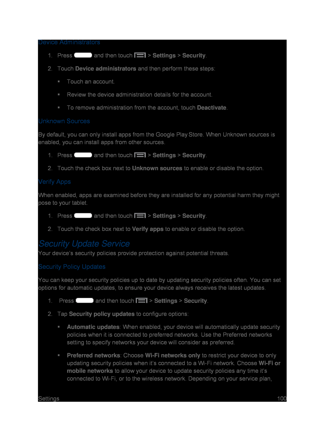 Security Policy Updates Galaxy Tab 3 7.0 Sprint