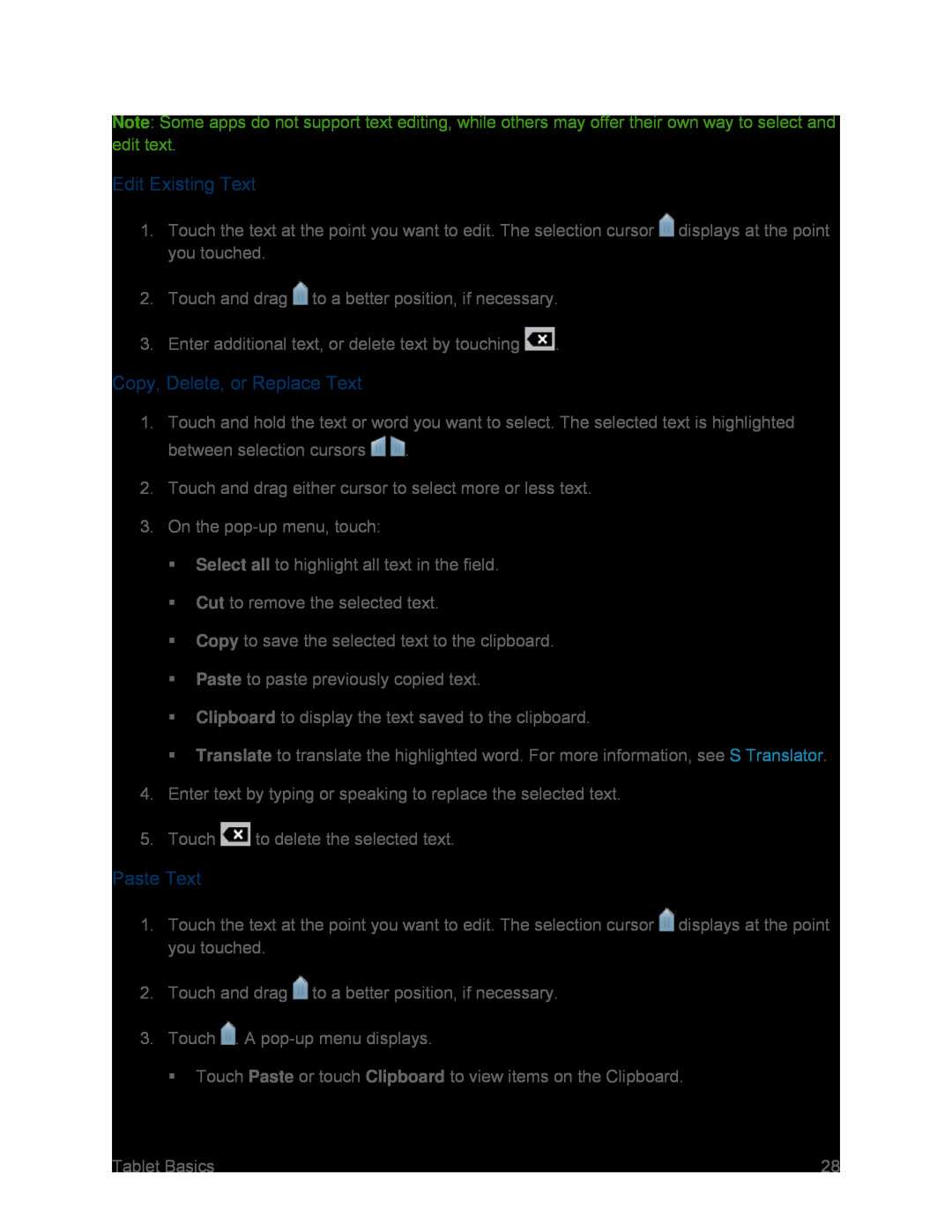 Copy, Delete, or Replace Text Galaxy Tab 3 7.0 Sprint