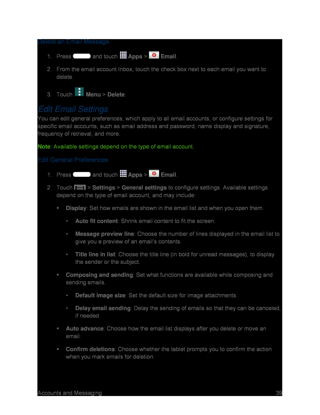 Edit Email Settings Galaxy Tab 3 7.0 Sprint