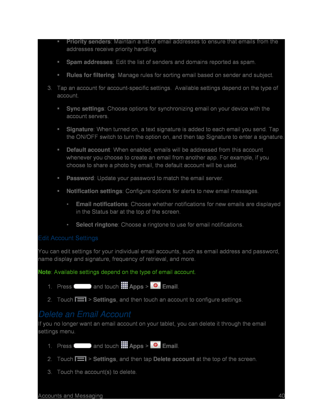 Edit Account Settings Galaxy Tab 3 7.0 Sprint