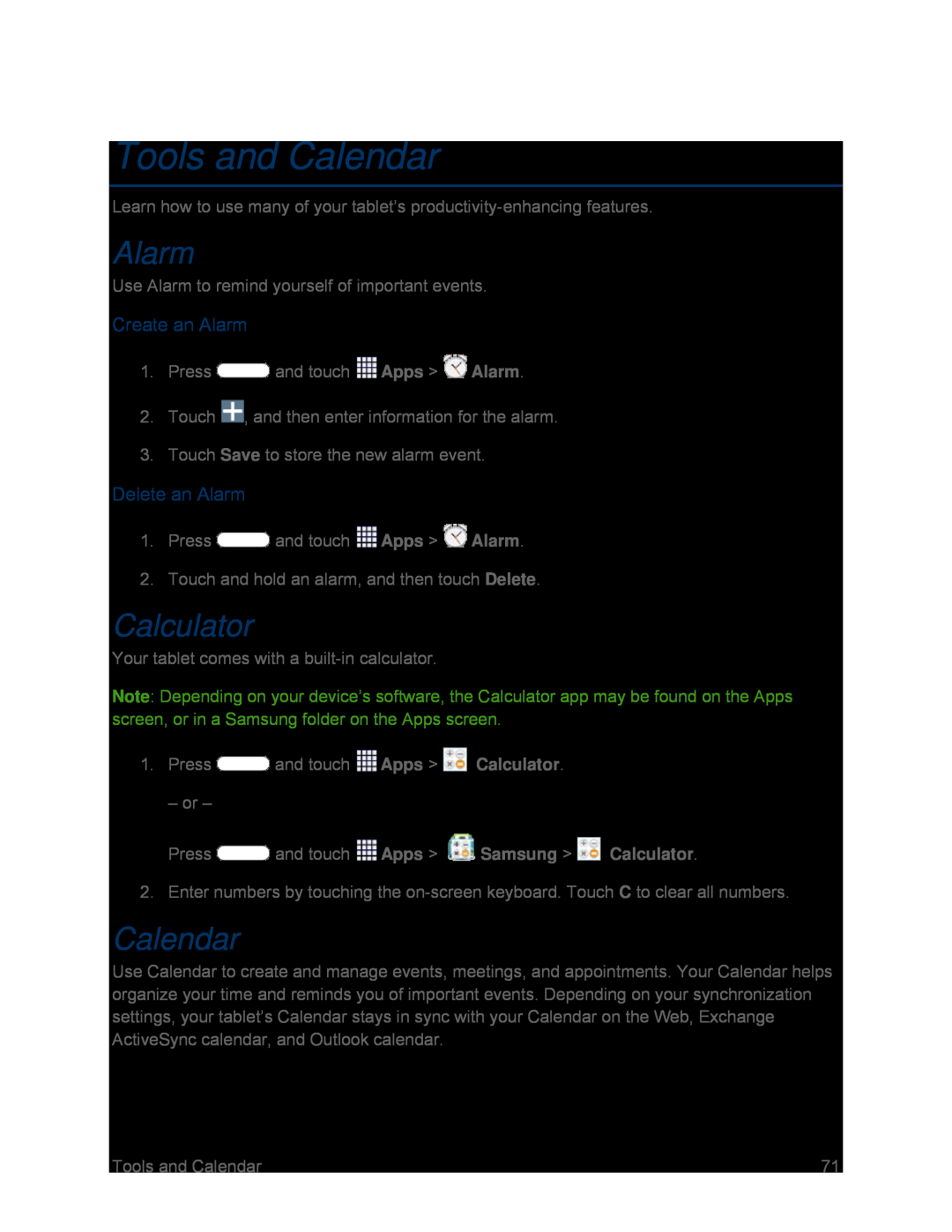 Tools and Calendar Galaxy Tab 3 7.0 Sprint