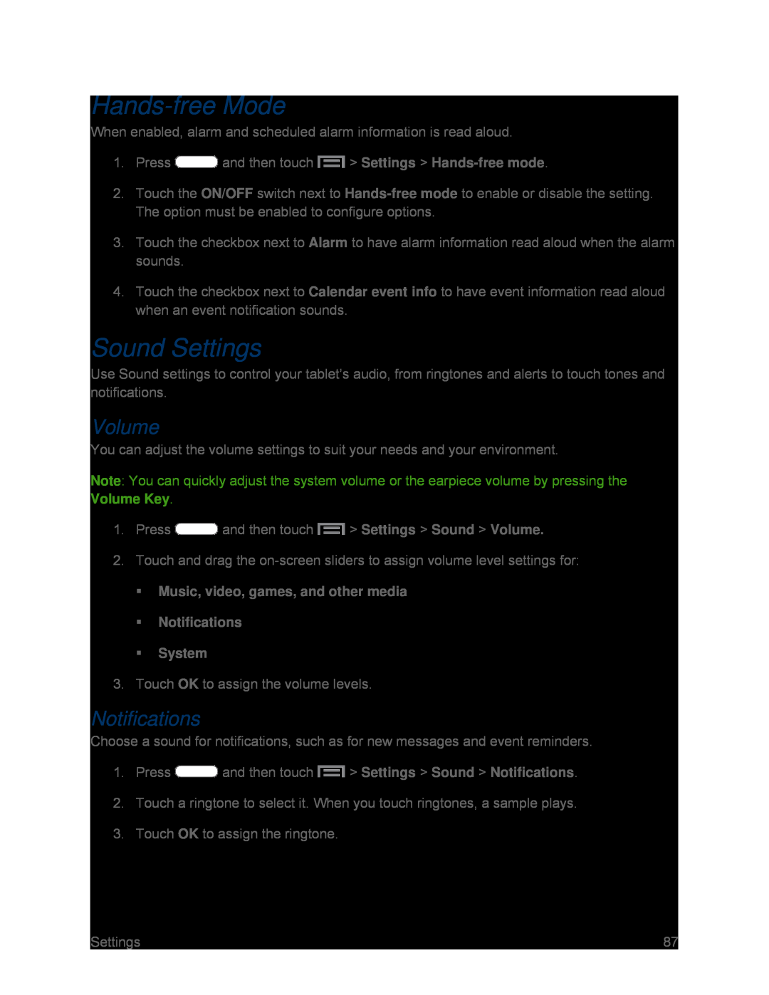 Sound Settings Galaxy Tab 3 7.0 Sprint