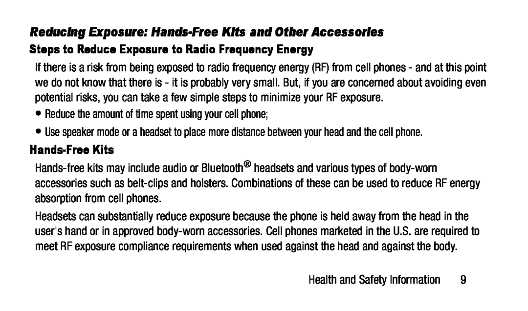 Steps to Reduce Exposure to Radio Frequency Energy Hands-FreeKits