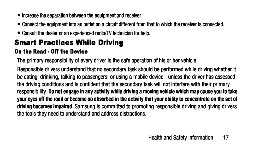 On the Road - Off the Device •Increase the separation between the equipment and receiver