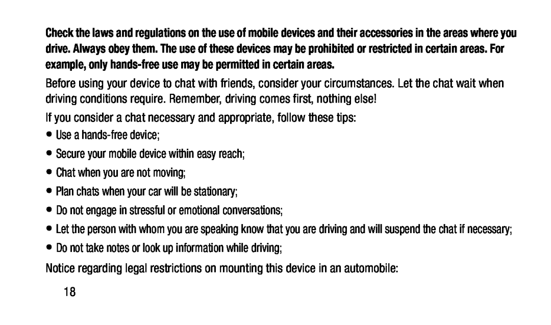 Notice regarding legal restrictions on mounting this device in an automobile: Galaxy Tab 3 7.0 T-Mobile