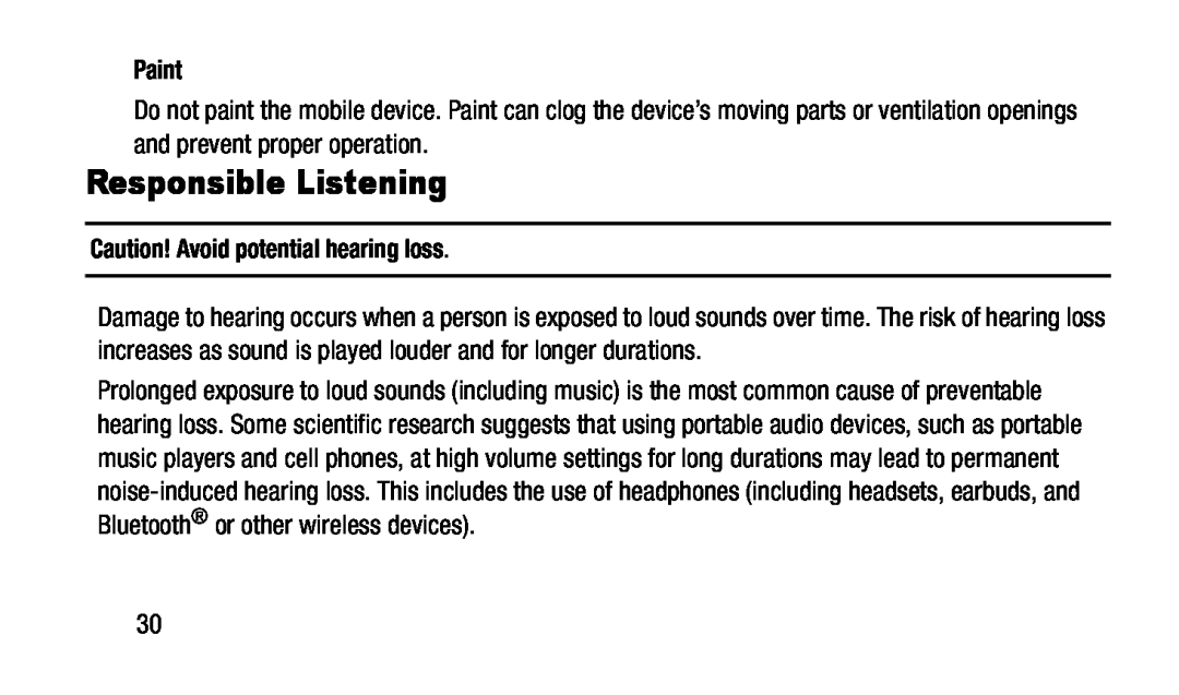 Caution! Avoid potential hearing loss Galaxy Tab 3 7.0 T-Mobile