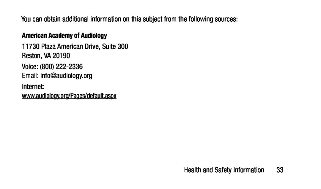 American Academy of Audiology 11730 Plaza American Drive, Suite 300 Reston, VA