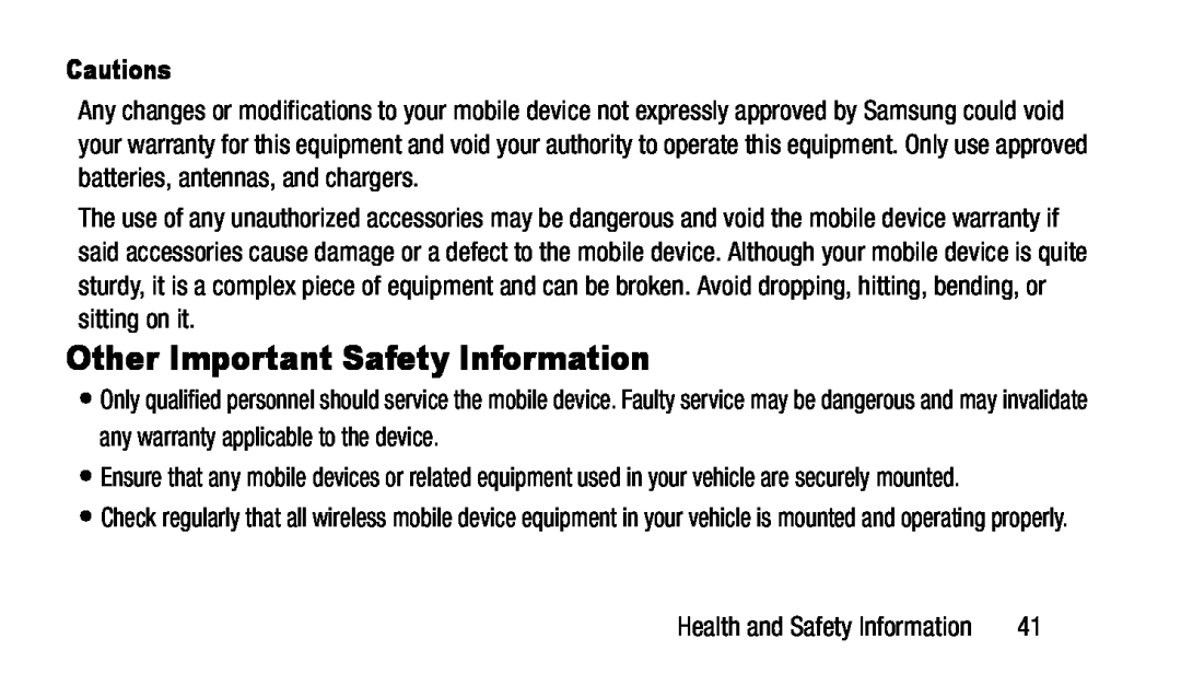 Cautions Other Important Safety Information