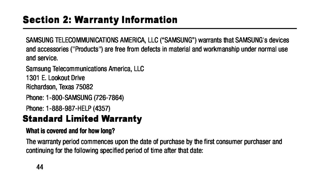 Section 2: Warranty Information Galaxy Tab 3 7.0 T-Mobile