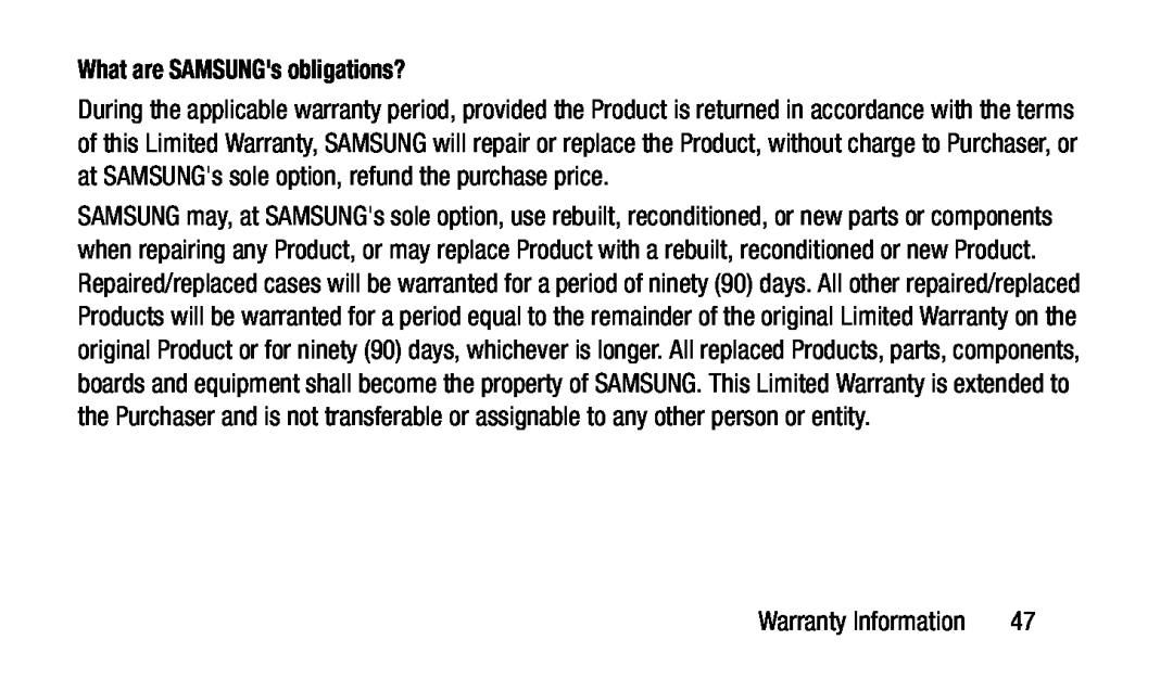 What are SAMSUNG's obligations Galaxy Tab 3 7.0 T-Mobile