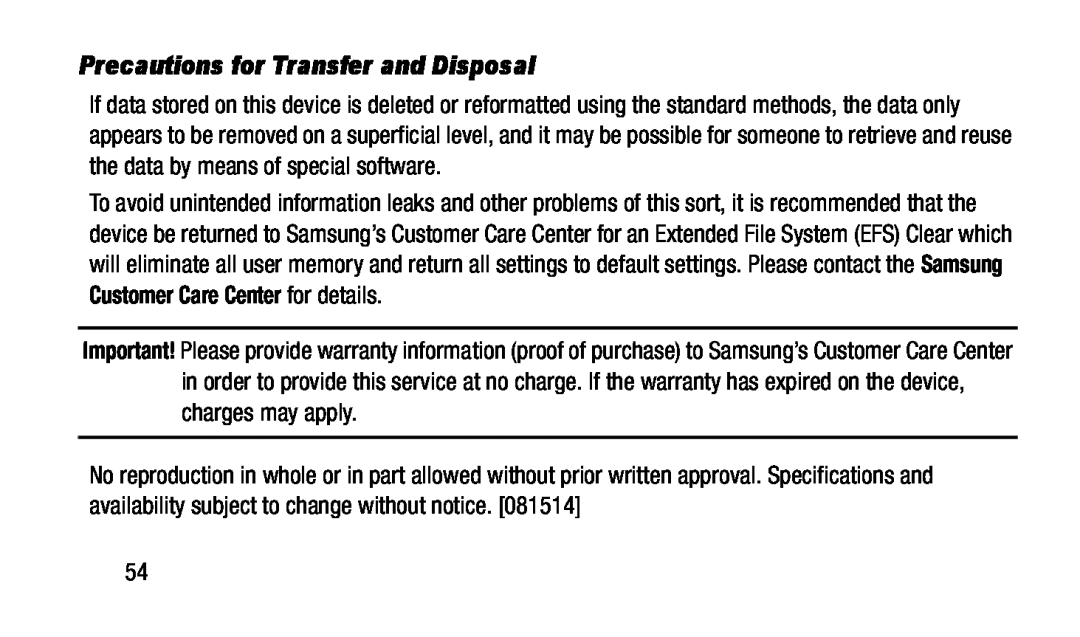 Important Precautions for Transfer and Disposal