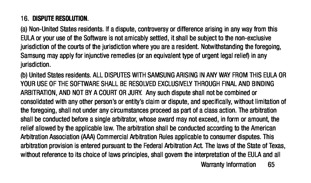 16.DISPUTE RESOLUTION Galaxy Tab 3 7.0 T-Mobile