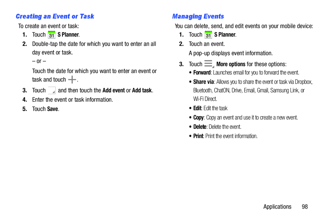 Creating an Event or Task Galaxy Tab 3 7.0 Wi-Fi