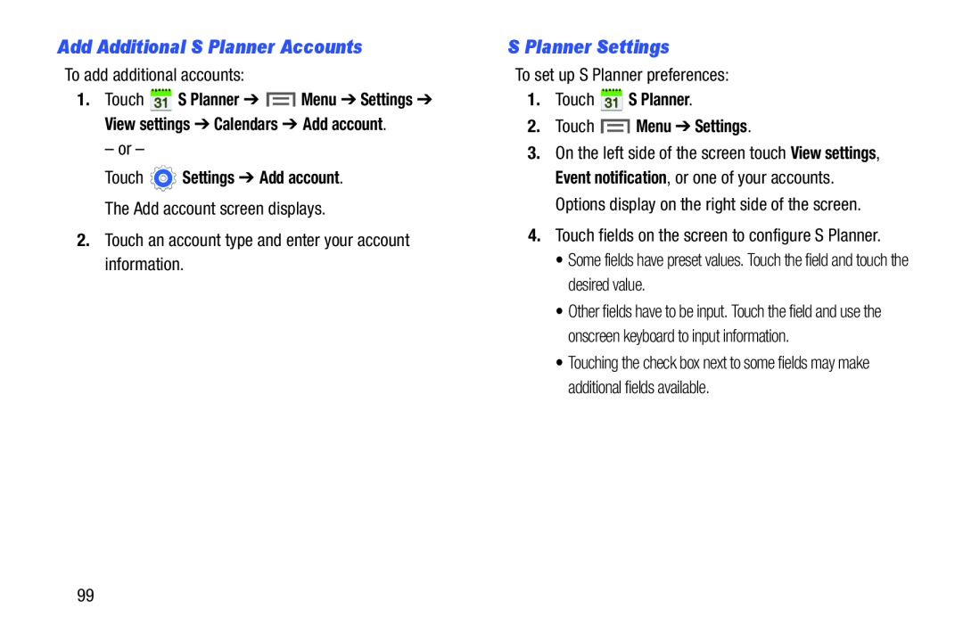 Add Additional S Planner Accounts S Planner Settings