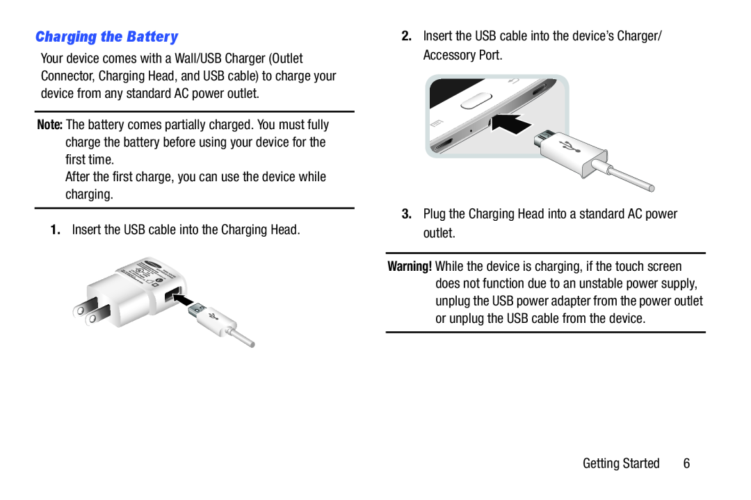 Charging the Battery Galaxy Tab 3 7.0 Wi-Fi