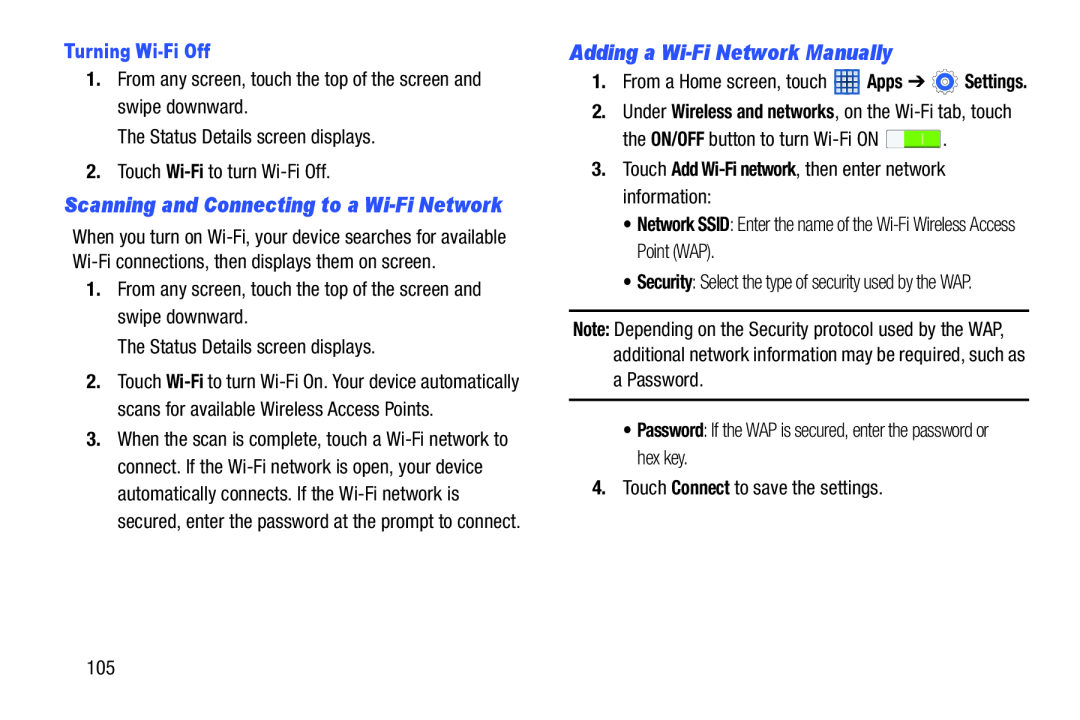 Adding a Wi-FiNetwork Manually Galaxy Tab 3 7.0 Wi-Fi