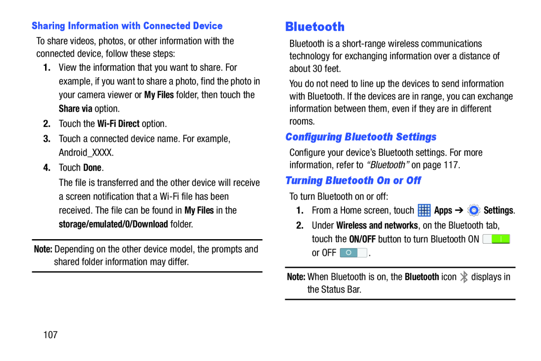 Configuring Bluetooth Settings Galaxy Tab 3 7.0 Wi-Fi