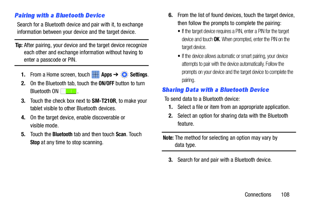 Sharing Data with a Bluetooth Device Galaxy Tab 3 7.0 Wi-Fi