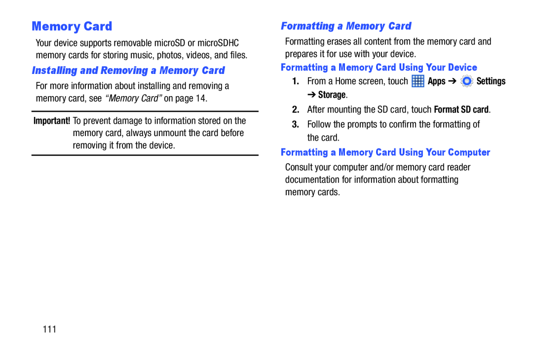 Installing and Removing a Memory Card Galaxy Tab 3 7.0 Wi-Fi