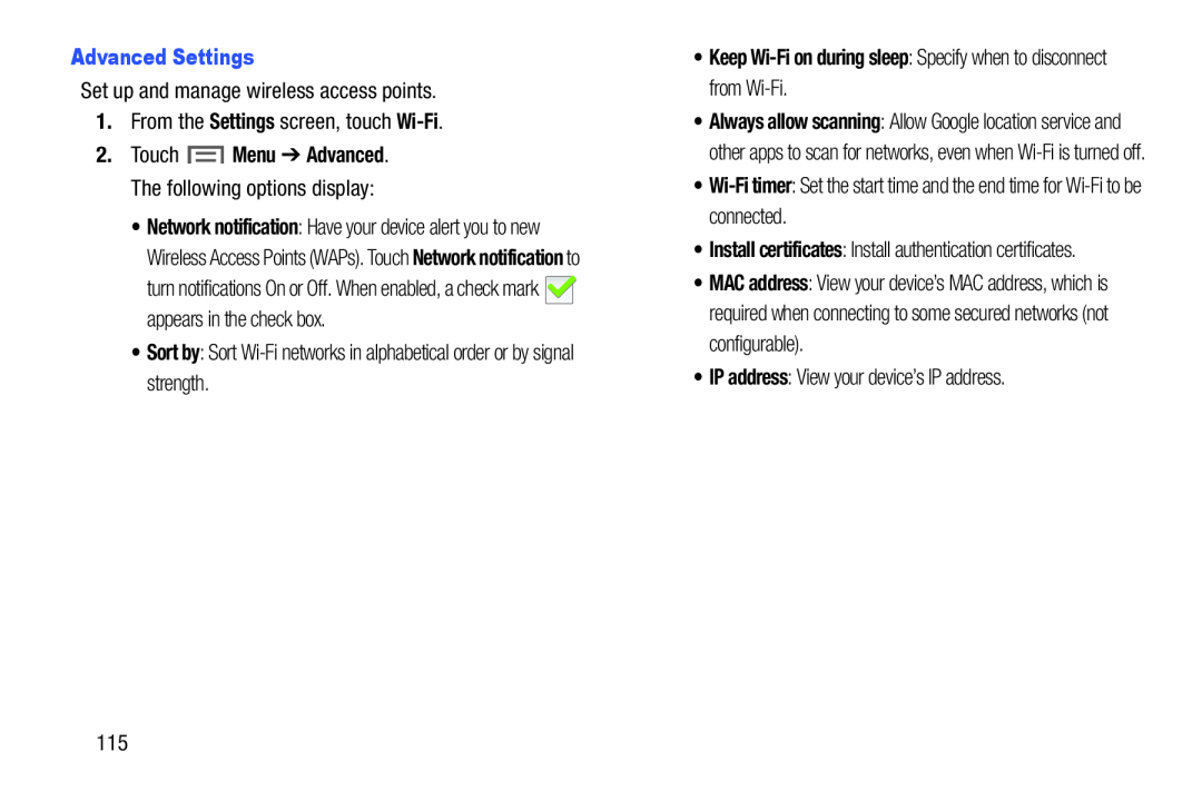 Settings Galaxy Tab 3 7.0 Wi-Fi