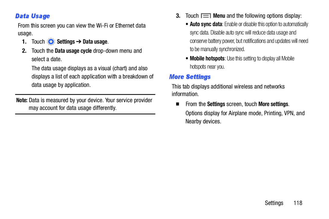 Data Usage More Settings