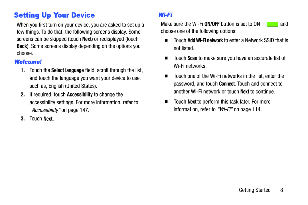 Setting Up Your Device Galaxy Tab 3 7.0 Wi-Fi