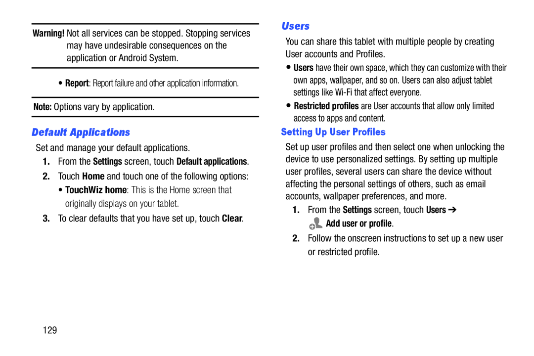 Default Applications Galaxy Tab 3 7.0 Wi-Fi