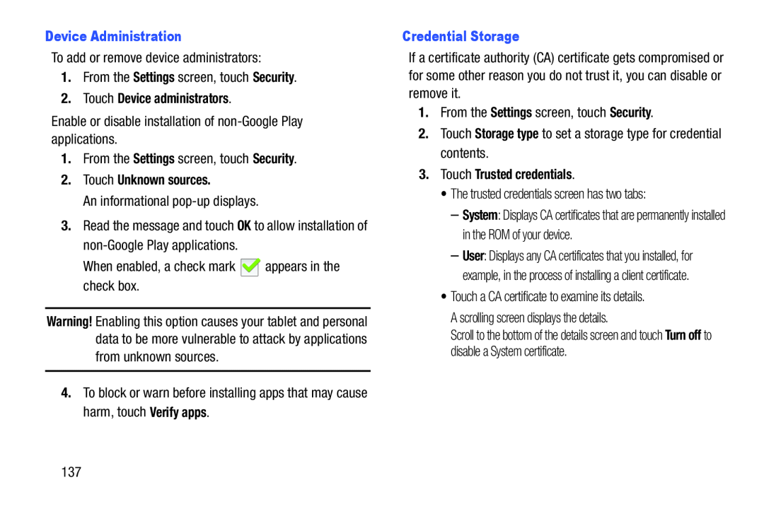 Settings Galaxy Tab 3 7.0 Wi-Fi