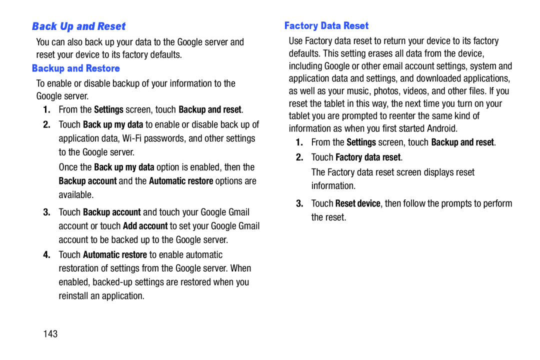 Back Up and Reset Galaxy Tab 3 7.0 Wi-Fi