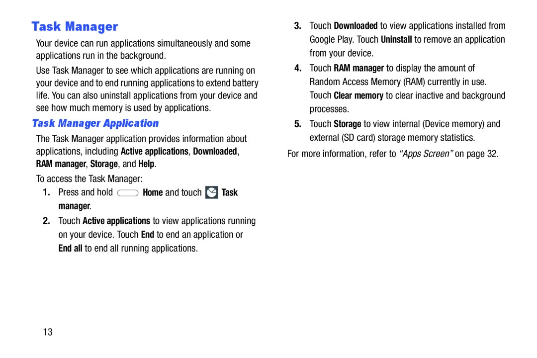 Task Manager Application Galaxy Tab 3 7.0 Wi-Fi