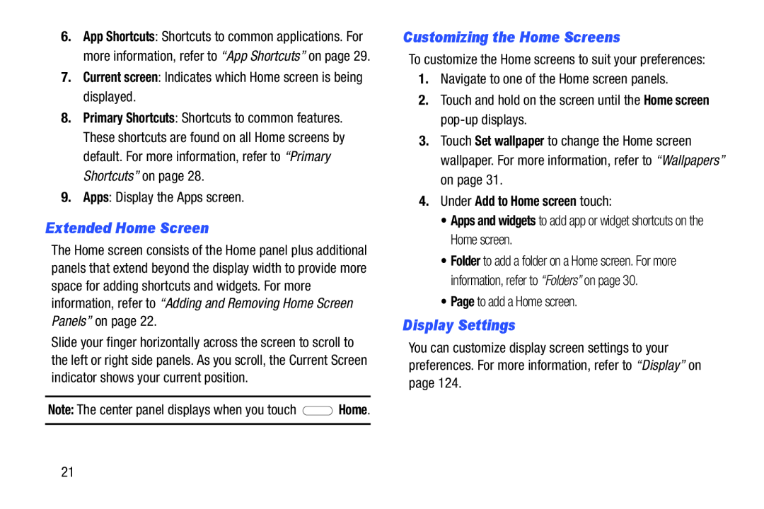 Customizing the Home Screens Galaxy Tab 3 7.0 Wi-Fi