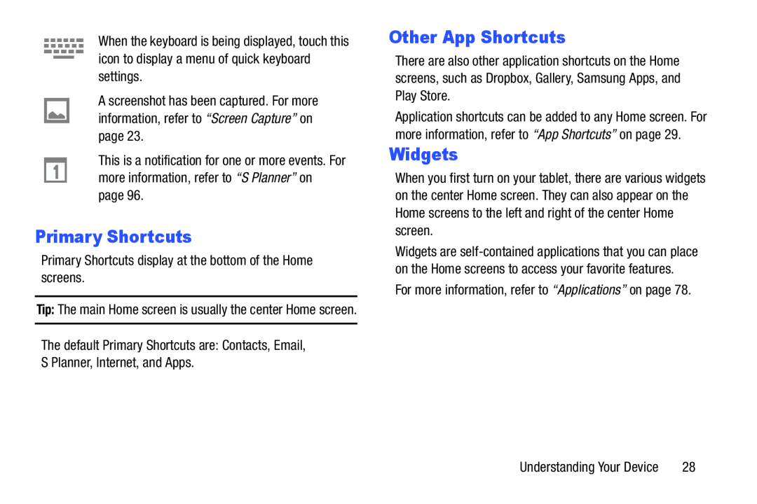 Primary Shortcuts Galaxy Tab 3 7.0 Wi-Fi