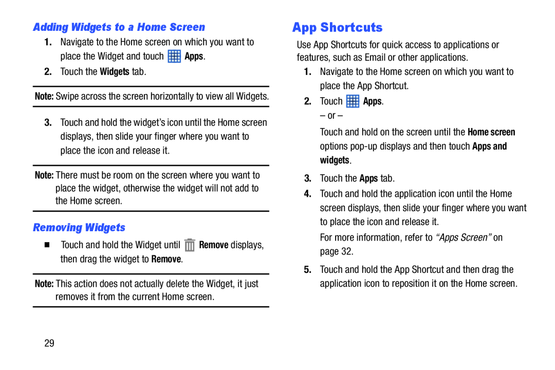 App Shortcuts Galaxy Tab 3 7.0 Wi-Fi