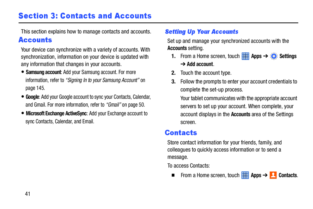 Section 3: Contacts and Accounts Galaxy Tab 3 7.0 Wi-Fi