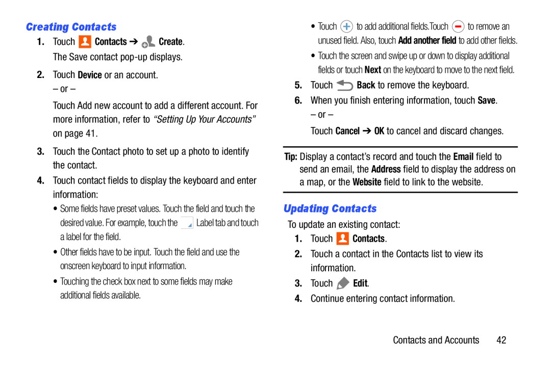 Creating Contacts Updating Contacts