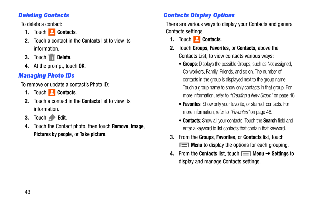 Contacts Display Options Galaxy Tab 3 7.0 Wi-Fi