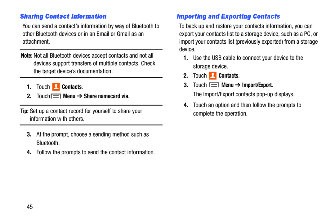 Sharing Contact Information Importing and Exporting Contacts