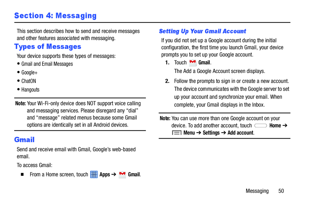 Types of Messages Galaxy Tab 3 7.0 Wi-Fi