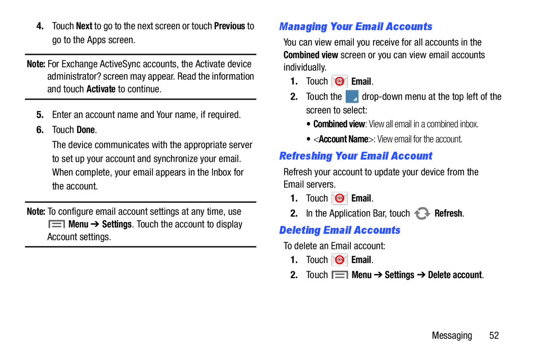 Managing Your Email Accounts Galaxy Tab 3 7.0 Wi-Fi