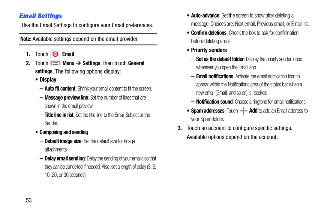 Email Settings Galaxy Tab 3 7.0 Wi-Fi