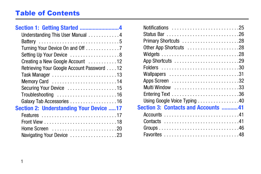 Table of Contents Galaxy Tab 3 7.0 Wi-Fi