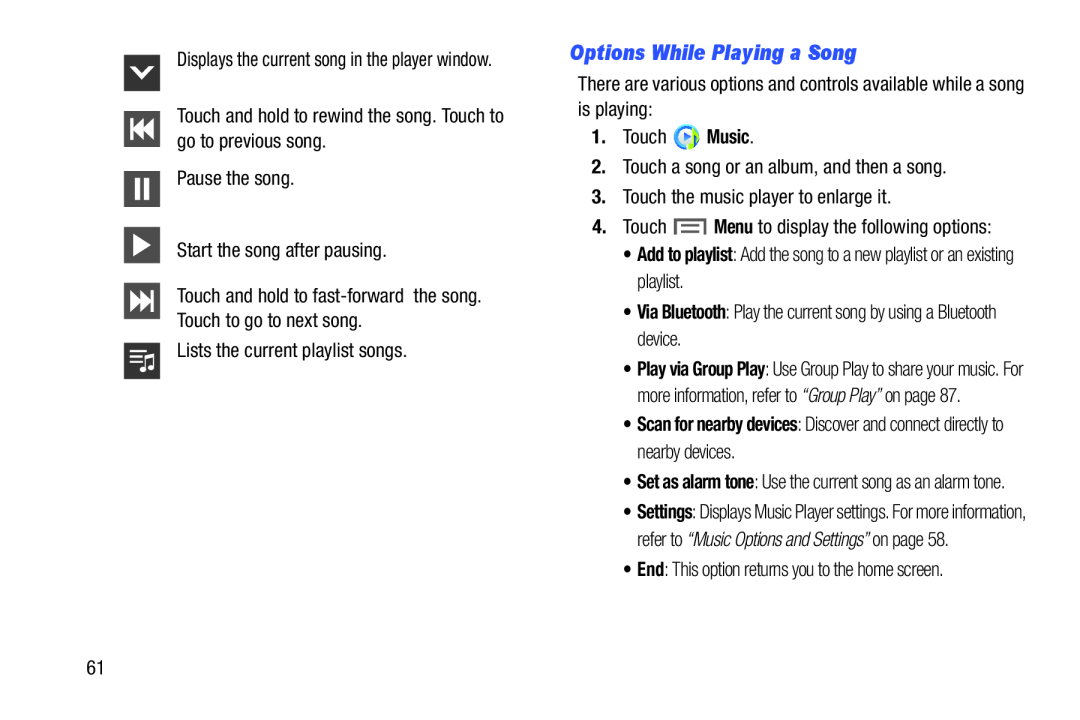 Options While Playing a Song Galaxy Tab 3 7.0 Wi-Fi