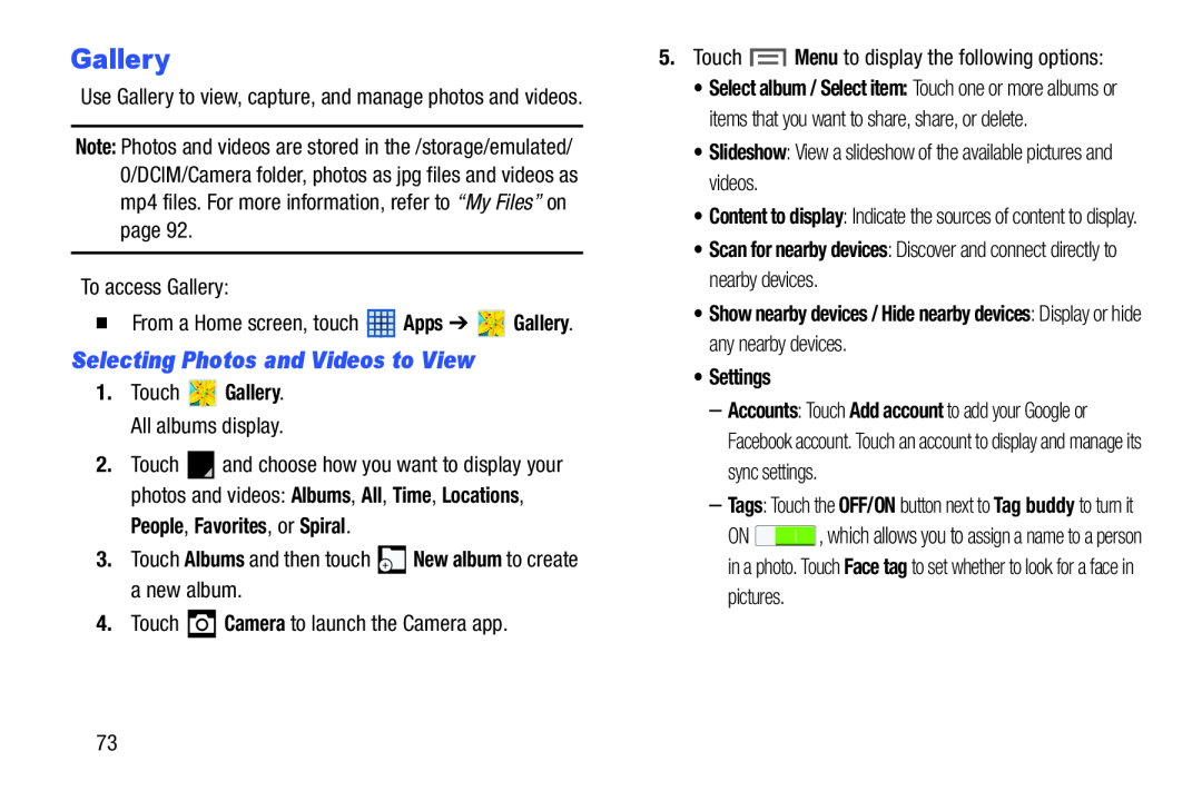 Selecting Photos and Videos to View Galaxy Tab 3 7.0 Wi-Fi