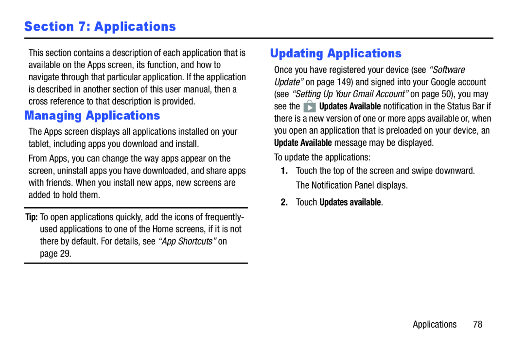 Managing Applications Galaxy Tab 3 7.0 Wi-Fi