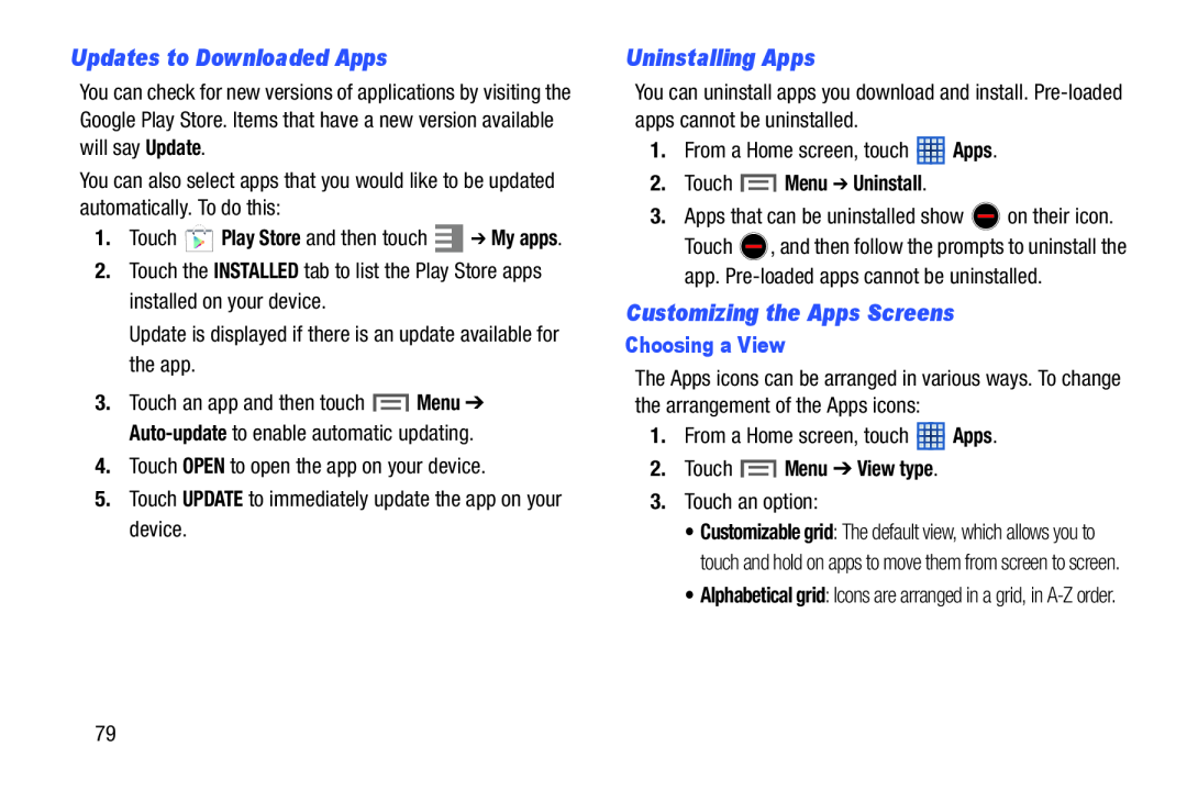 Customizing the Apps Screens Galaxy Tab 3 7.0 Wi-Fi