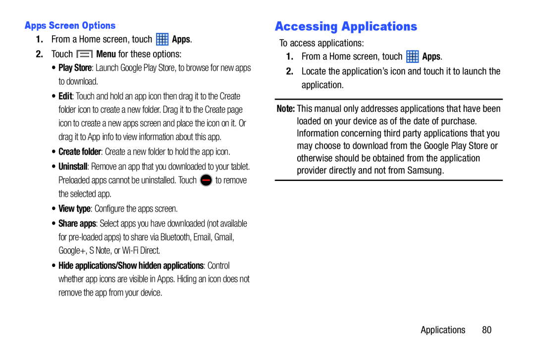 Accessing Applications Galaxy Tab 3 7.0 Wi-Fi