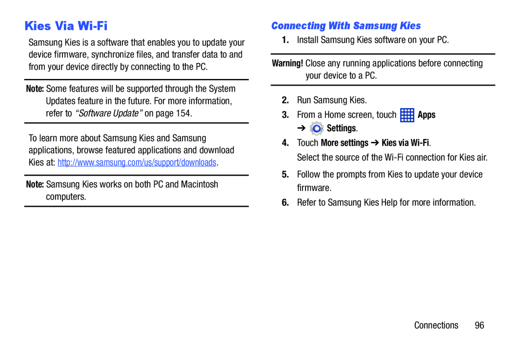 Connecting With Samsung Kies Kies Via Wi-Fi