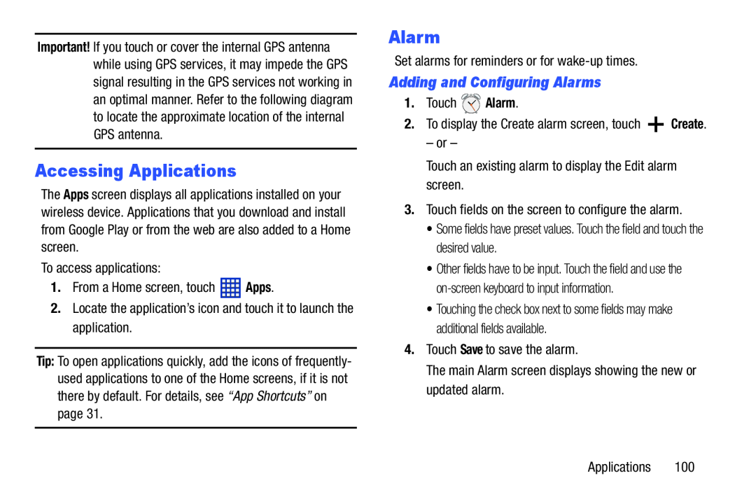 Adding and Configuring Alarms Accessing Applications